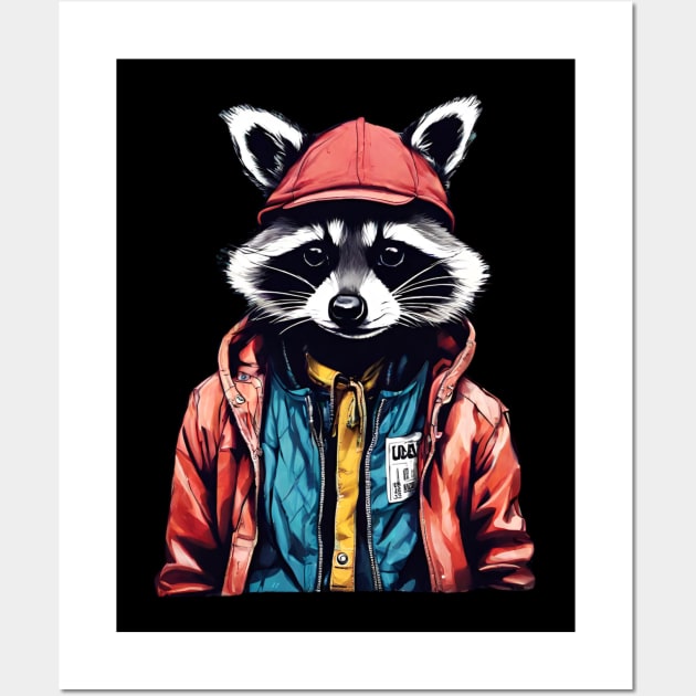 Cool Raccoon Wearing Urban Outfit Wall Art by BaliChili